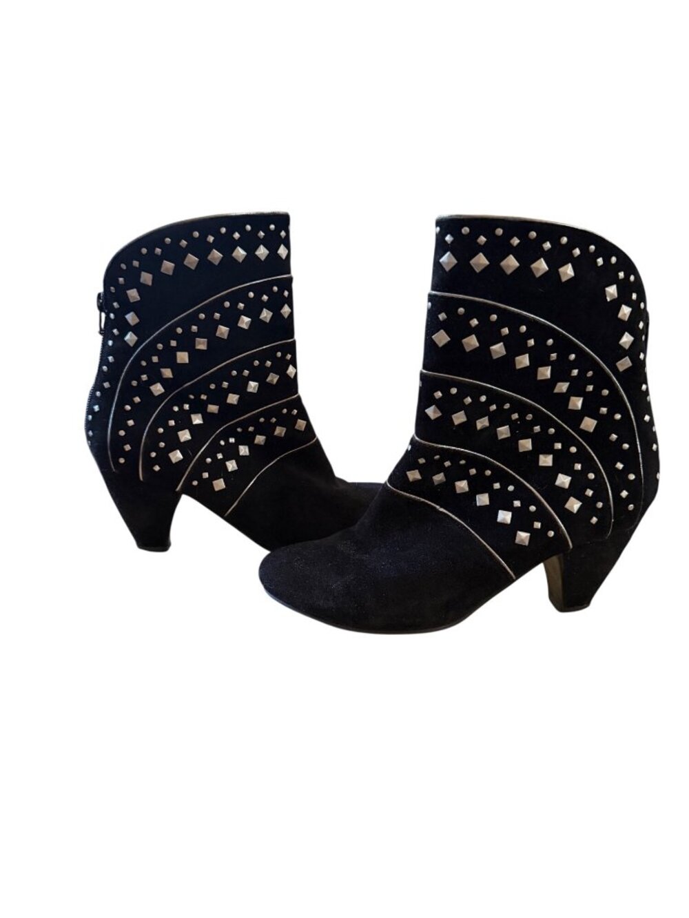 Black Studded Suede Ankle Boots With Low Heel & Side Zipper Closure Size 7M